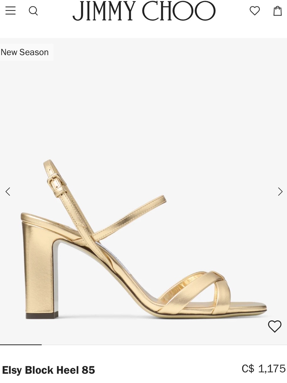 Jimmy Choo Elsy Block Heel 85 Gold Metallic Nappa Sandals 38 – Worn Once